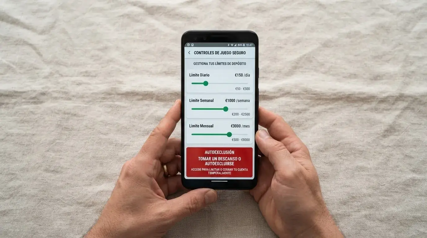 Interfaz de configuración de límites de depósito en un casino online con opciones de autoexclusión visibles