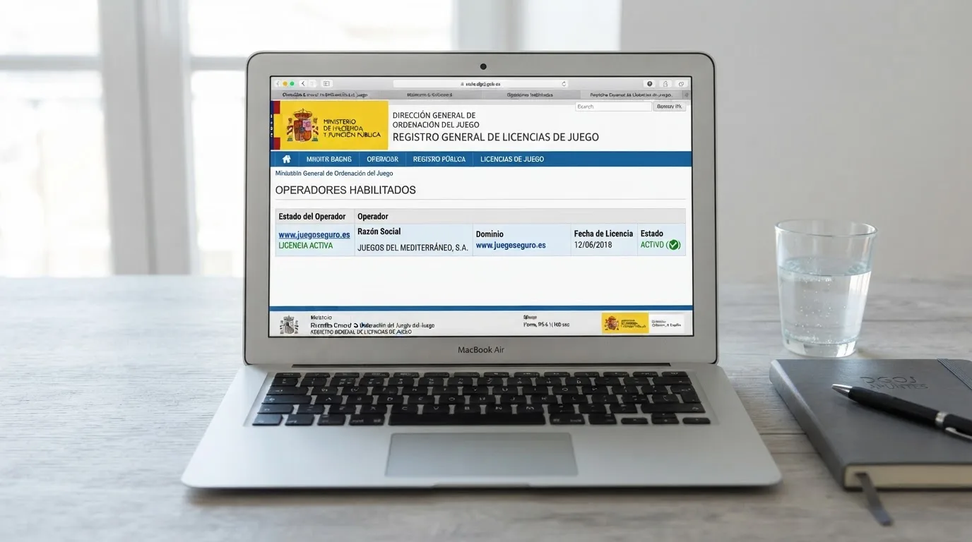 Pantalla del registro oficial de operadores de la DGOJ con el dominio .es de un casino autorizado