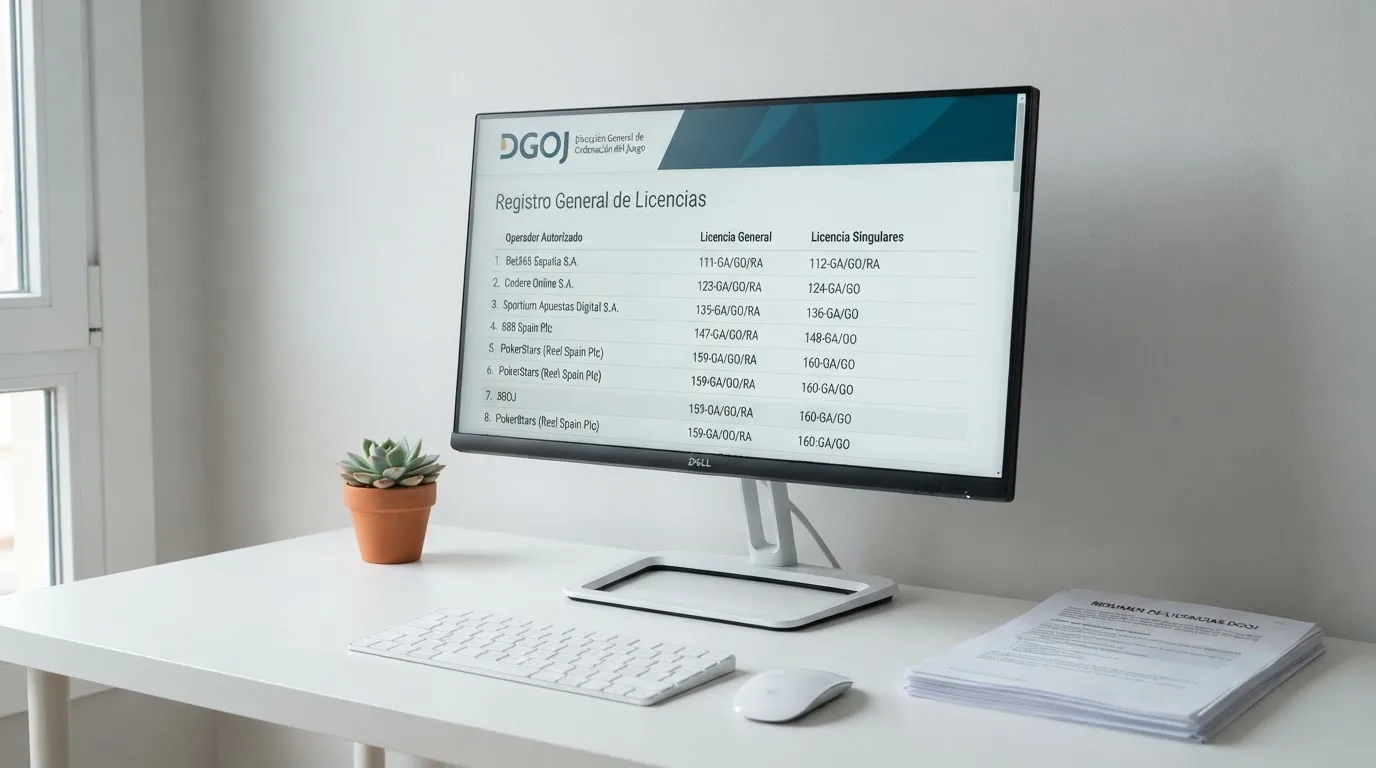 Captura del registro oficial de licencias de la DGOJ con el listado de operadores autorizados en España