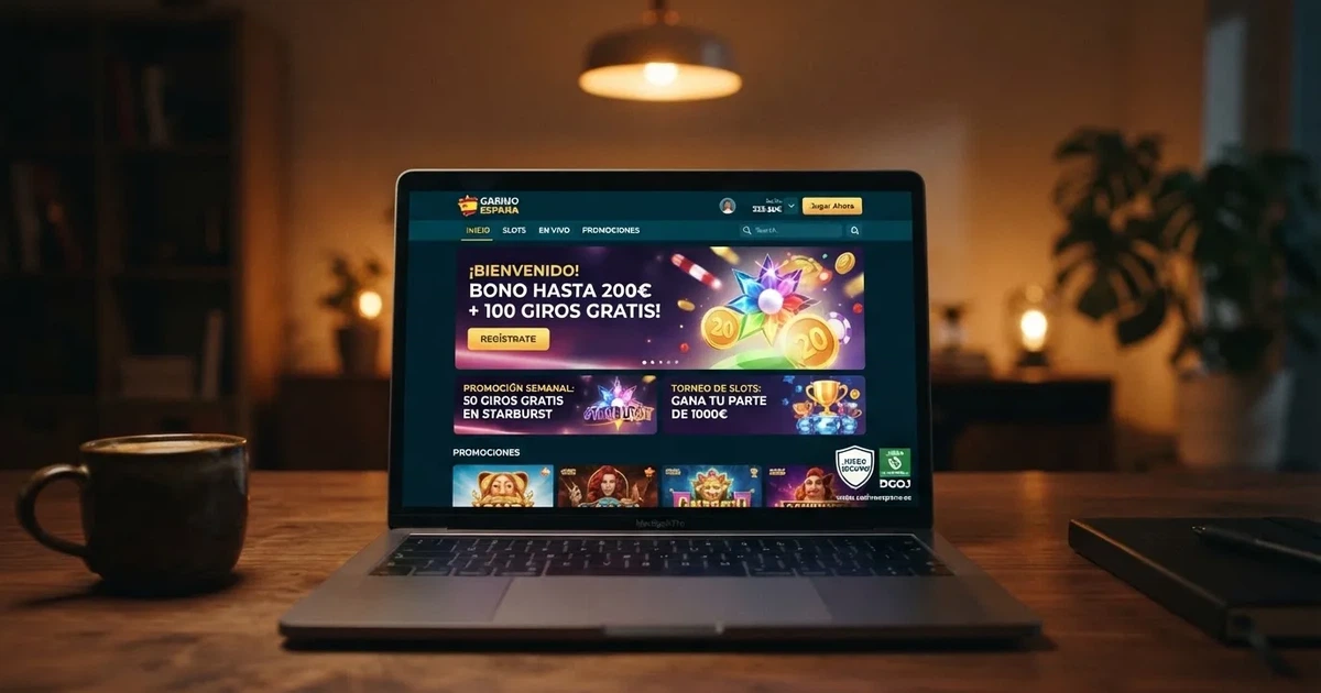 Pantalla de inicio de un casino online español con la sección de promociones destacadas y el distintivo de licencia DGOJ visible